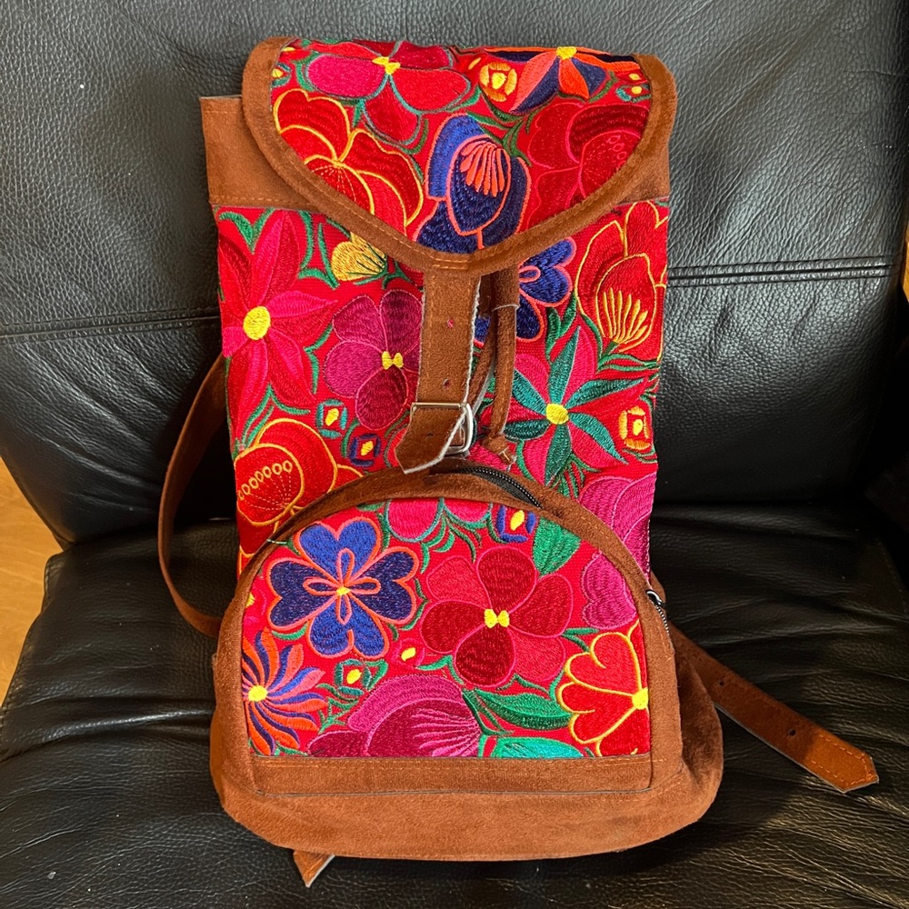 Authentic Guatemalan Floral Hand Embroidered Backpack